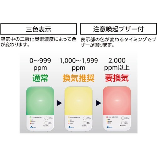 シンワ 二酸化炭素濃度計 三色表示 光学式補正機能