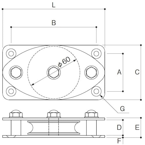 ふじわら 固定ブロック ヨコ型1車60mm 枠材: