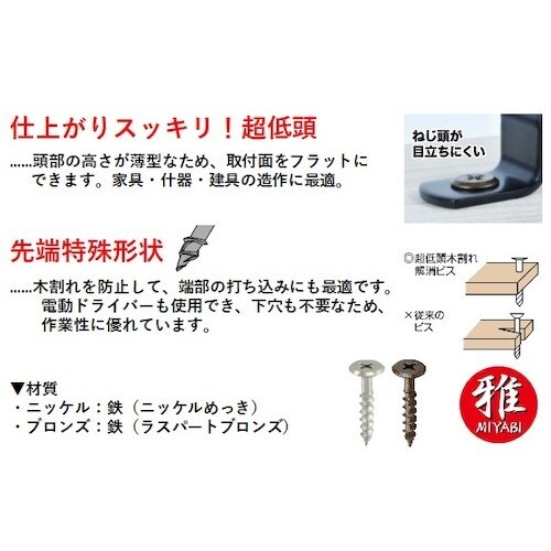 YAHATA 超低頭木割れ解消ビス(中) 4.0X