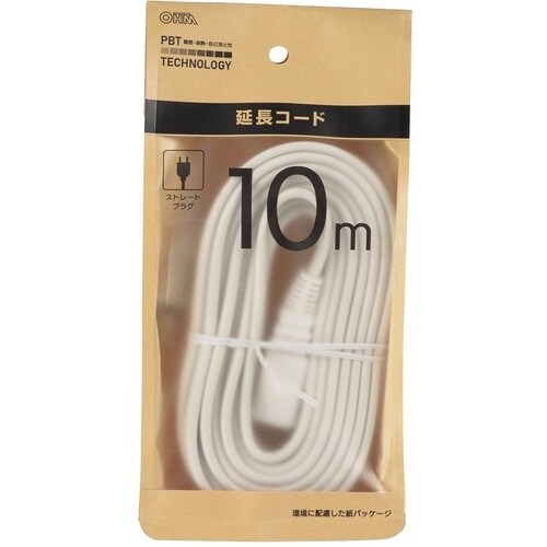 OHM 10m延長コード ストレートプラグ ホワイ