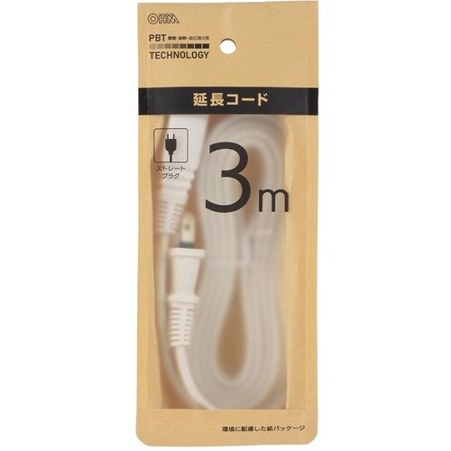 OHM 3m延長コード ストレートプラグ ホワイト