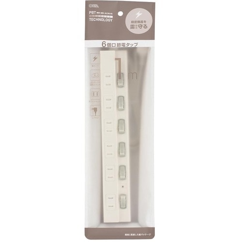 OHM 6口1m節電タップ雷ガード付22