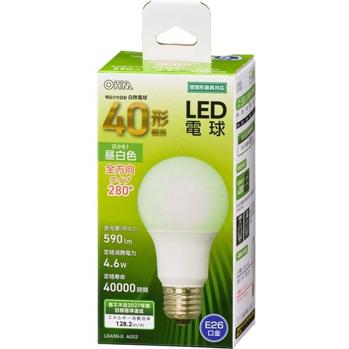 OHM LED電球 A E26 4.6W 昼白色