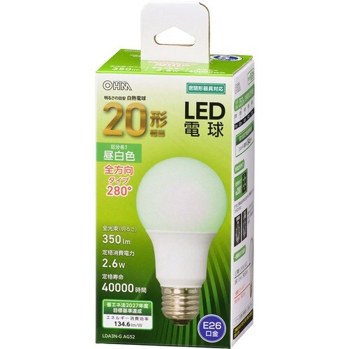 OHM LED電球 A E26 2.6W 昼白色