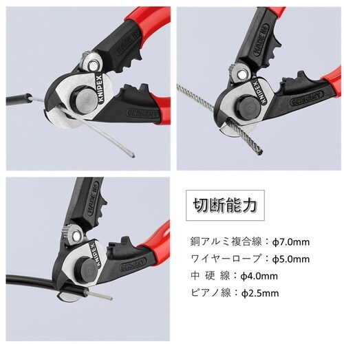 KNIPEX ワイヤーロープカッター 190mm(