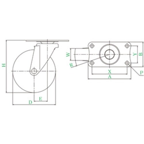 ユーエイ プレート式 自在 キャスター エラストマ
