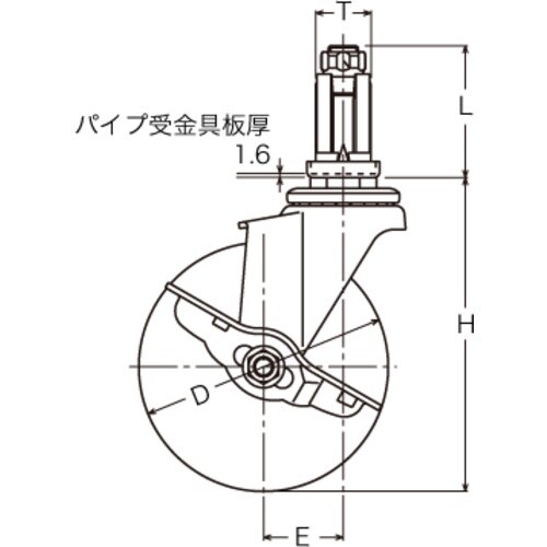 ハンマー パイプ差込み旋回式ゴム車輪 65mm φ