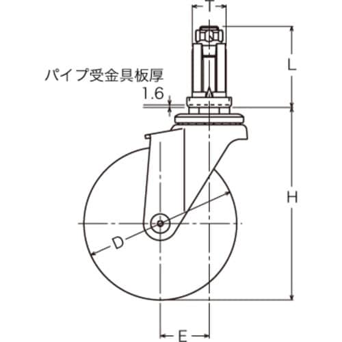 ハンマー パイプ差込み旋回式ゴム車輪 50mm φ