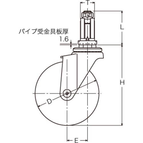 ハンマー パイプ差込み旋回式ゴム車輪 75mm φ