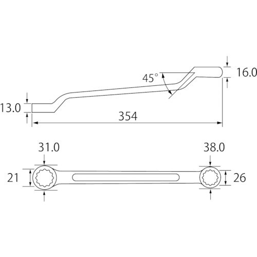 エビ 両口メガネレンチ 21X26mm