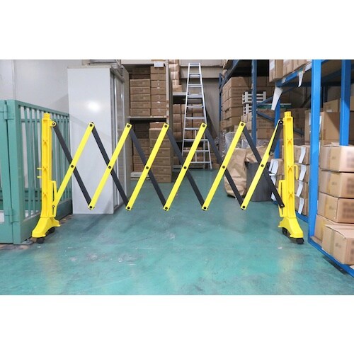 緑十字 伸縮式バリケード 黄/黒 高さ1m×幅0.