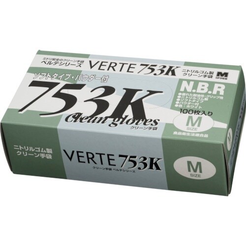 ミドリ安全 ニトリル使い捨て手袋 粉付 白 M (