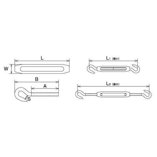 水本 ステンレス 枠式ターンバックル(フック&フッ