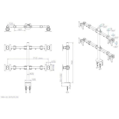 サンコー 16軸式くねくね4モニタアーム