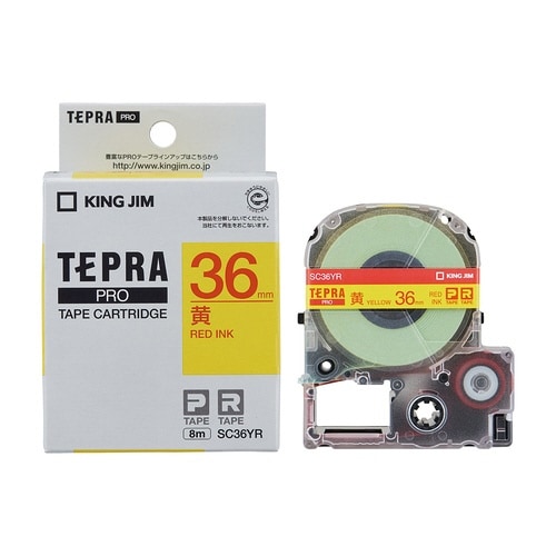 テプラ PROテープ パステル黄ラベル36mm赤字