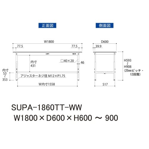 SUPA−1860TTWW高さ調節テーブル150