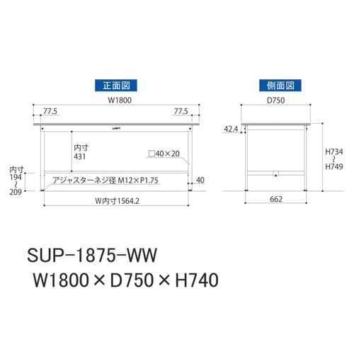 SUP−1875WWワーク固定式テーブル150