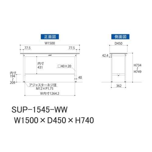 SUP−1545WWワーク固定式テーブル150