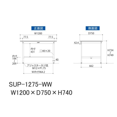SUP−1275WWワーク固定式テーブル150