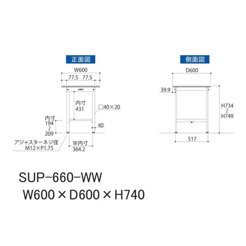 SUP−660−WWワーク固定式テーブル150