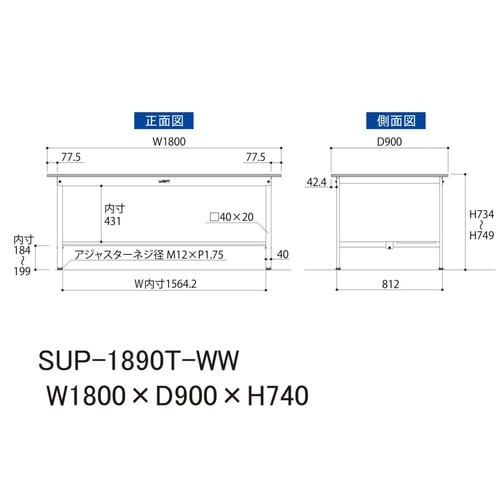 SUP1890TWWワーク固定式テーブル150