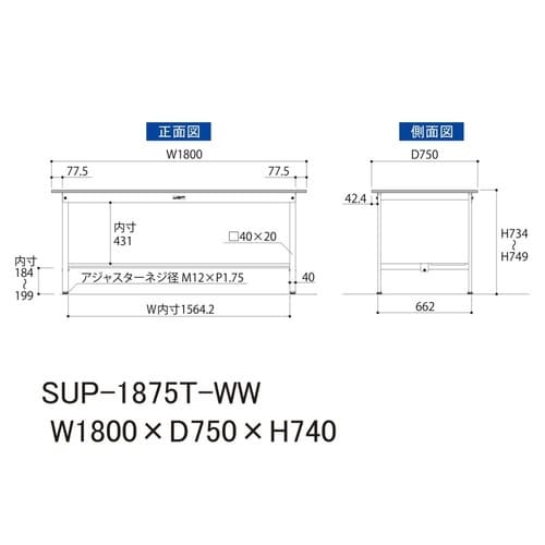 SUP1875TWWワーク固定式テーブル150