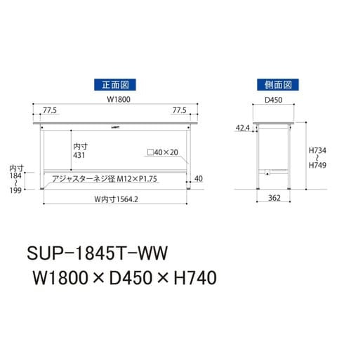 SUP1845TWWワーク固定式テーブル150