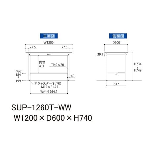 SUP1260TWWワーク固定式テーブル150