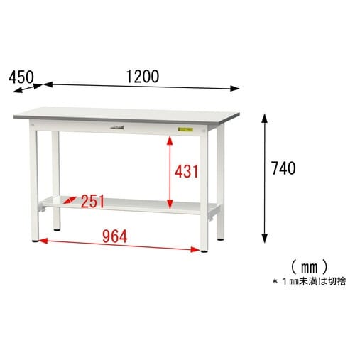 SUP1245TWWワーク固定式テーブル150