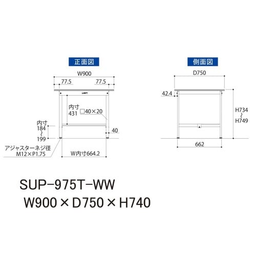 SUP−975TWWワーク固定式テーブル150