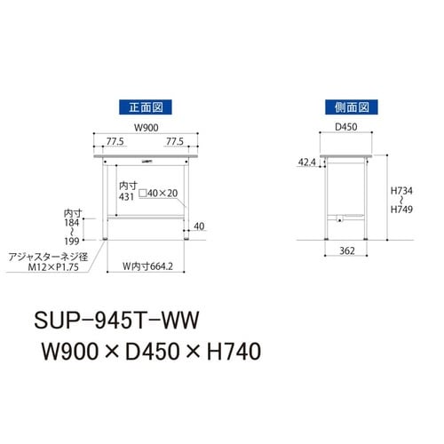 SUP−945TWWワーク固定式テーブル150
