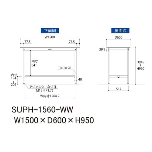 SUPH1560WWワーク固定式テーブル150