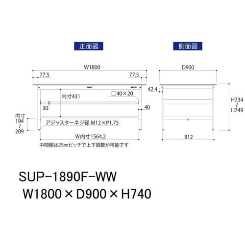 SUP1890FWWワーク固定棚付テーブル150
