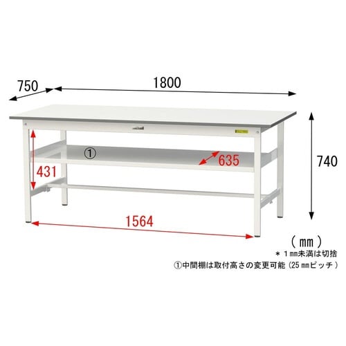 SUP1875FWWワーク固定棚付テーブル150