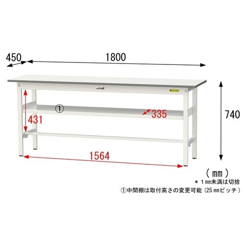 SUP1845FWWワーク固定棚付テーブル150