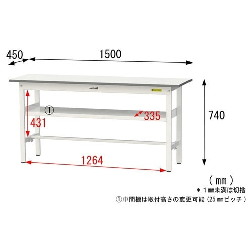 SUP1545FWWワーク固定棚付テーブル150