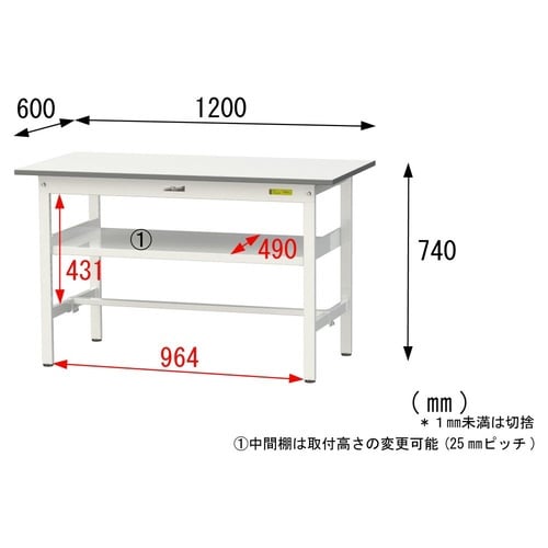 SUP1260FWWワーク固定棚付テーブル150