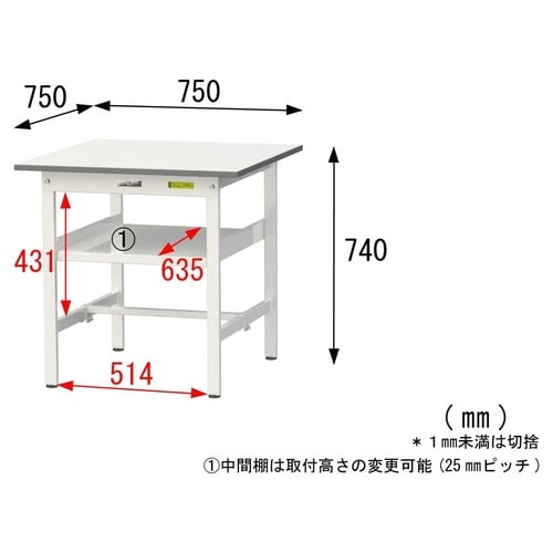 SUP−775FWWワーク固定棚付テーブル150