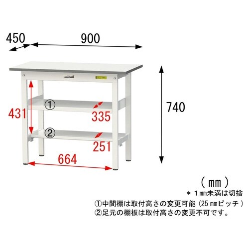 SUP945TFWWワーク固定棚付テーブル150