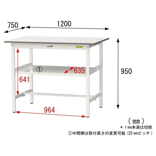 SUPH−1275F−WW固定棚付テーブル150
