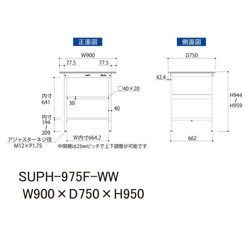 SUPH975FWWワーク固定棚付テーブル150