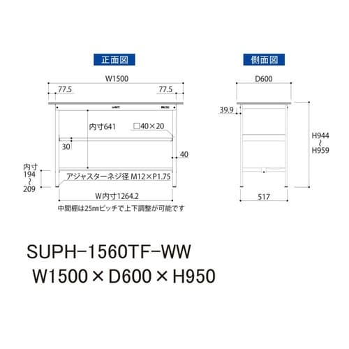 SUPH−1560TFWW固定棚付テーブル150