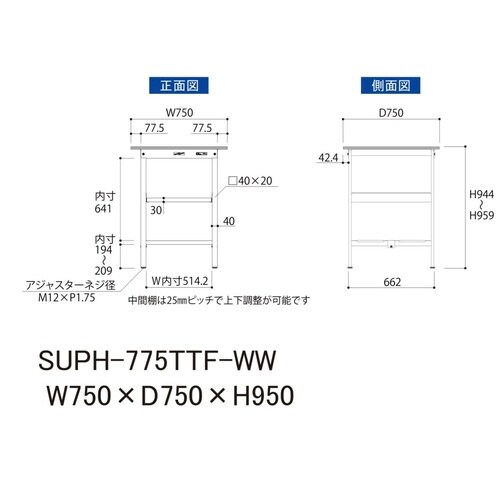 SUPH−775TTFWW固定棚付テーブル150