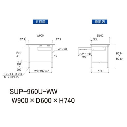 SUP−960UWWワーク固定CB付テーブル150