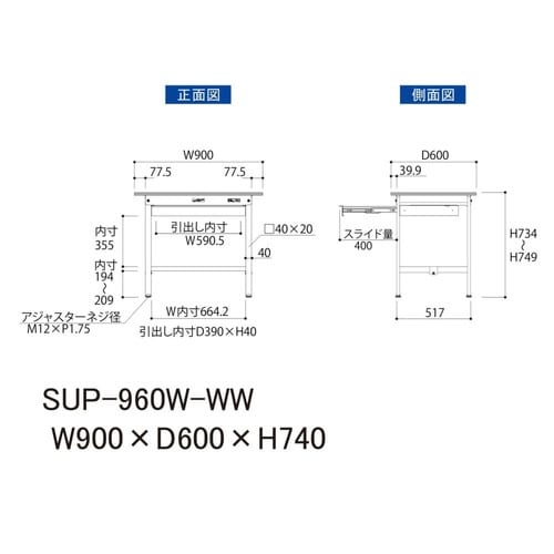SUP−960WWWワーク固定引出付テーブル150