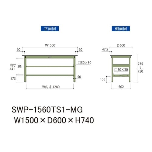 SWP−1560TS1MG固定棚付テーブル300
