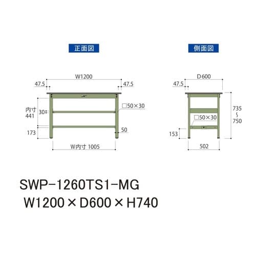 SWP−1260TS1MG固定棚付テーブル300