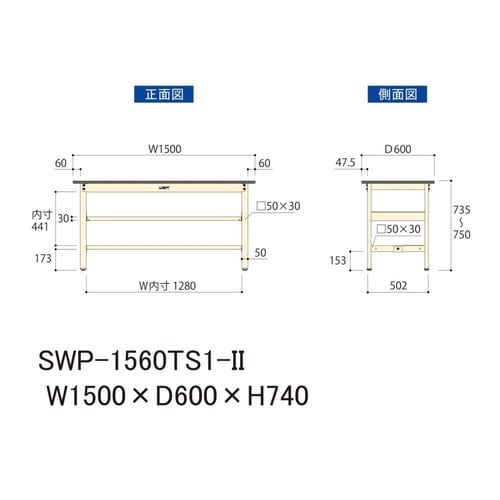 SWP−1560TS1−II固定棚付テーブル300