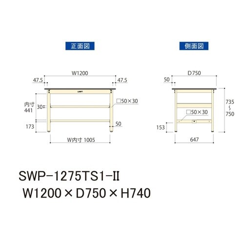 SWP−1275TS1−II固定棚付テーブル300