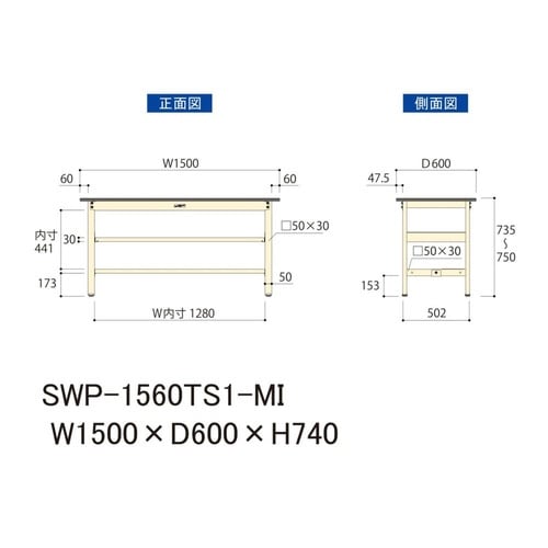 SWP−1560TS1MI固定棚付テーブル300